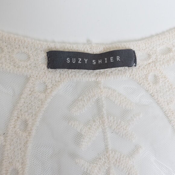 Suzy Shier White Floral Embroidered Mesh Kimono Duster Cover Up One Size - Picture 5 of 13
